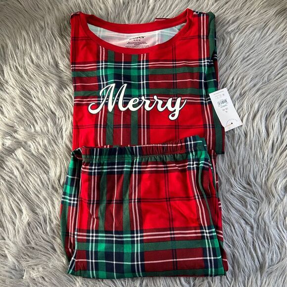 Joyspun Plaid Pajama Set Women's Size XL (16-18) "Merry" Red Pajamas Pjs Pockets - Picture 1 of 6
